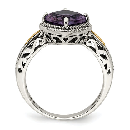 14K/Silver Two Tone Shey Couture Sterling Silver With 14K Accent Antiqued Cushion Amethyst Ring