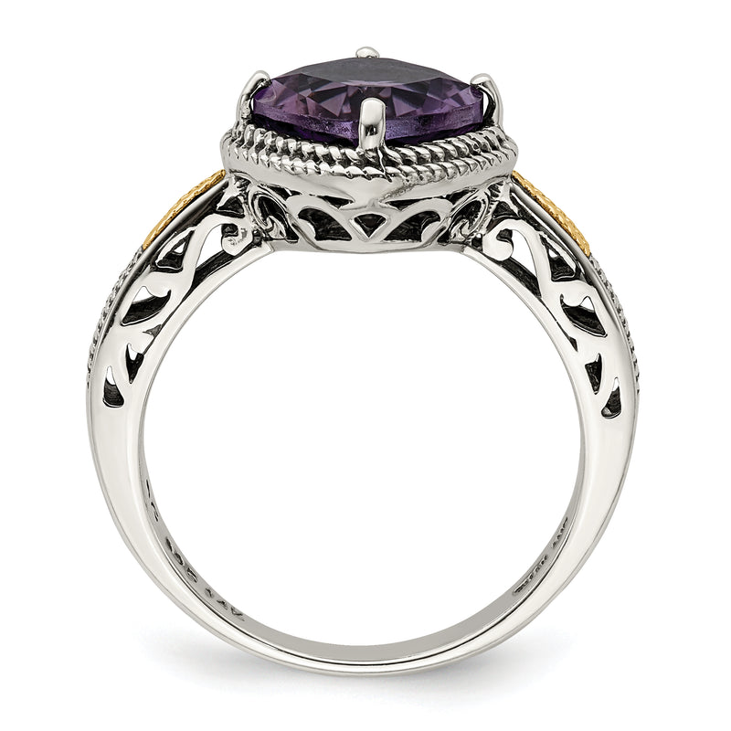 14K/Silver Two Tone Shey Couture Sterling Silver With 14K Accent Antiqued Cushion Amethyst Ring