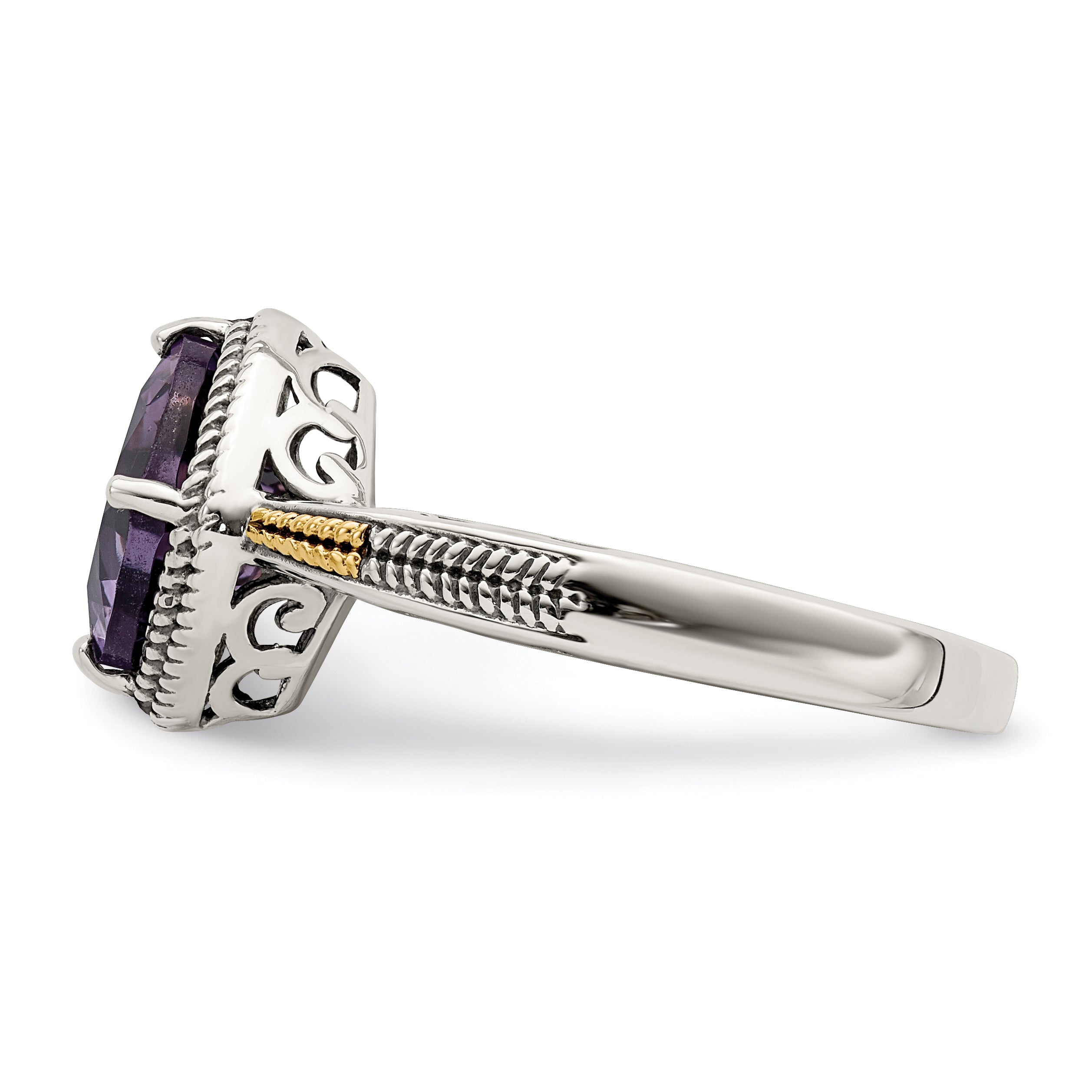 14K/Silver Two Tone Shey Couture Sterling Silver With 14K Accent Antiqued Cushion Amethyst Ring