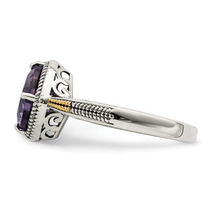 14K/Silver Two Tone Shey Couture Sterling Silver With 14K Accent Antiqued Cushion Amethyst Ring