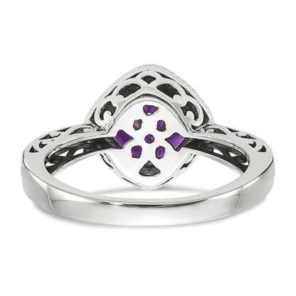 14K/Silver Two Tone Shey Couture Sterling Silver With 14K Accent Antiqued Cushion Amethyst Ring