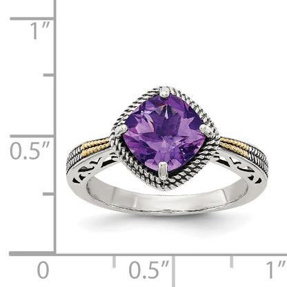 14K/Silver Two Tone Shey Couture Sterling Silver With 14K Accent Antiqued Cushion Amethyst Ring