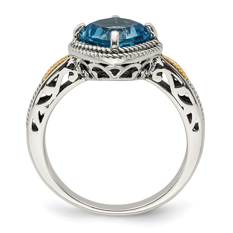 14K/Silver Two Tone Shey Couture Sterling Silver With 14K Accent Antiqued Cushion Blue Topaz Ring