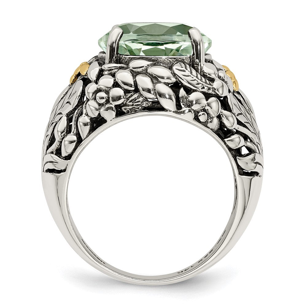 14K/Silver Two Tone Shey Couture Sterling Silver With 14K Accent Antiqued Round Green Quartz Ring (Size 8 Only)