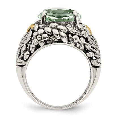 14K/Silver Two Tone Shey Couture Sterling Silver With 14K Accent Antiqued Round Green Quartz Ring (Size 8 Only)