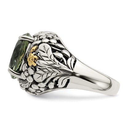 14K/Silver Two Tone Shey Couture Sterling Silver With 14K Accent Antiqued Round Green Quartz Ring (Size 8 Only)