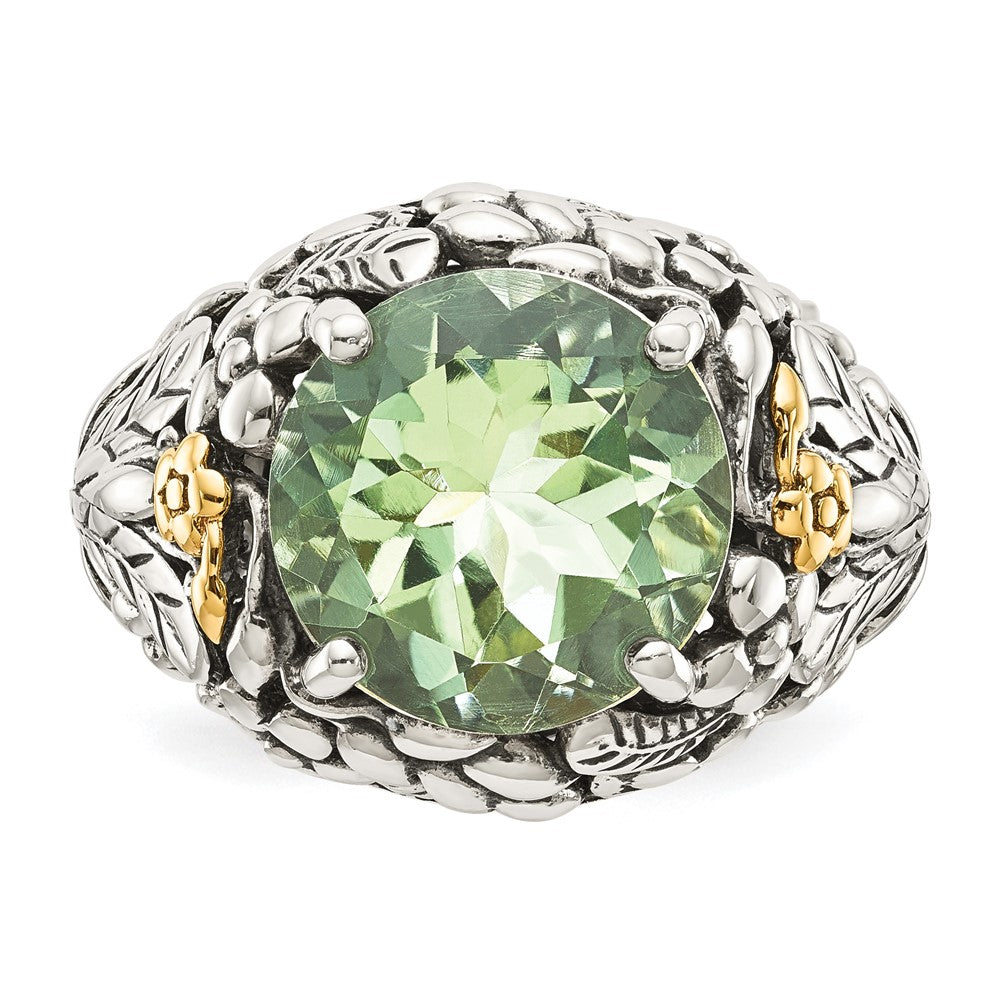 14K/Silver Two Tone Shey Couture Sterling Silver With 14K Accent Antiqued Round Green Quartz Ring (Size 8 Only)