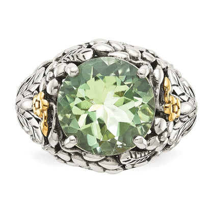 14K/Silver Two Tone Shey Couture Sterling Silver With 14K Accent Antiqued Round Green Quartz Ring (Size 8 Only)