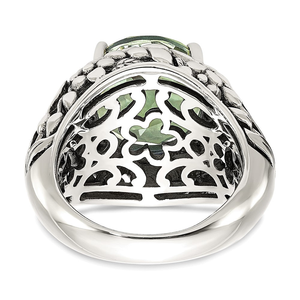 14K/Silver Two Tone Shey Couture Sterling Silver With 14K Accent Antiqued Round Green Quartz Ring (Size 8 Only)