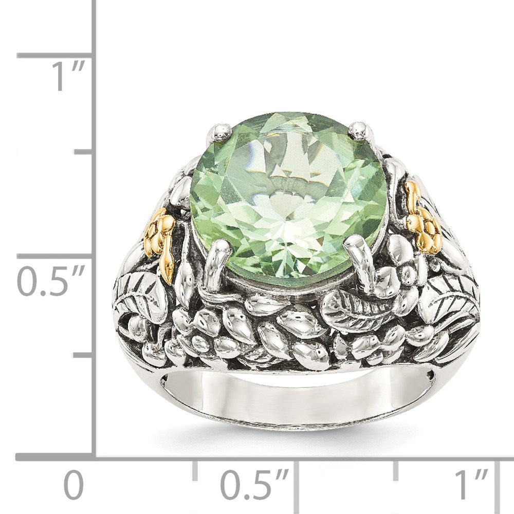 14K/Silver Two Tone Shey Couture Sterling Silver With 14K Accent Antiqued Round Green Quartz Ring (Size 8 Only)