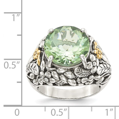 14K/Silver Two Tone Shey Couture Sterling Silver With 14K Accent Antiqued Round Green Quartz Ring (Size 8 Only)