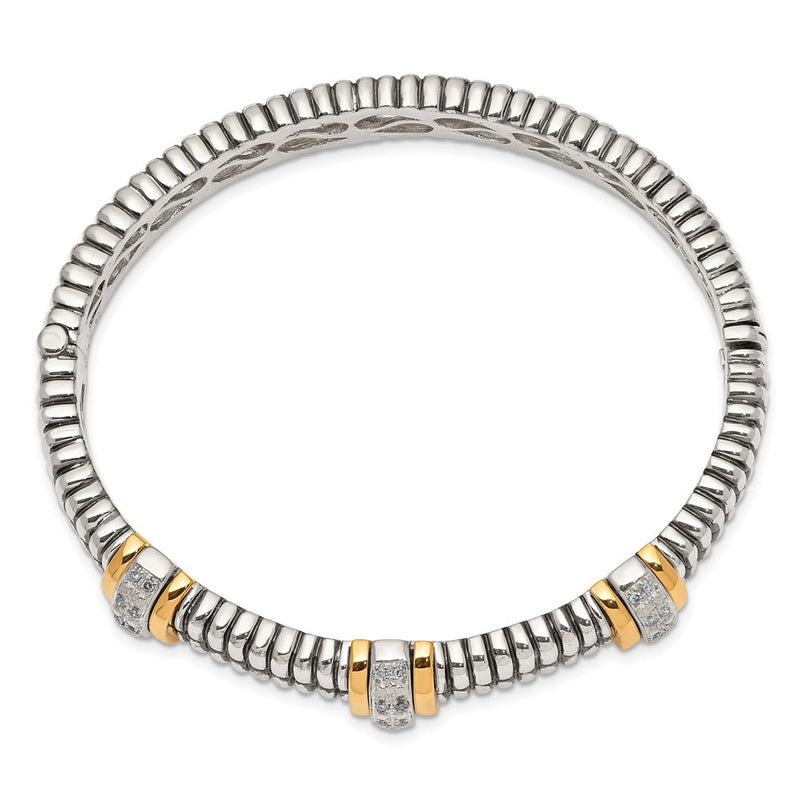14K/Silver Two Tone Shey Couture Sterling Silver With 14K Accent Antiqued 1/4Ct. Diamond Hinged Bangle Bracelet