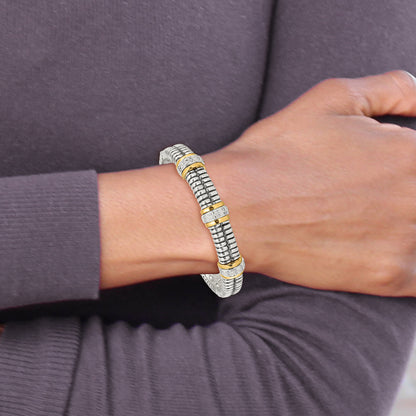 14K/Silver Two Tone Shey Couture Sterling Silver With 14K Accent Antiqued 1/4Ct. Diamond Hinged Bangle Bracelet