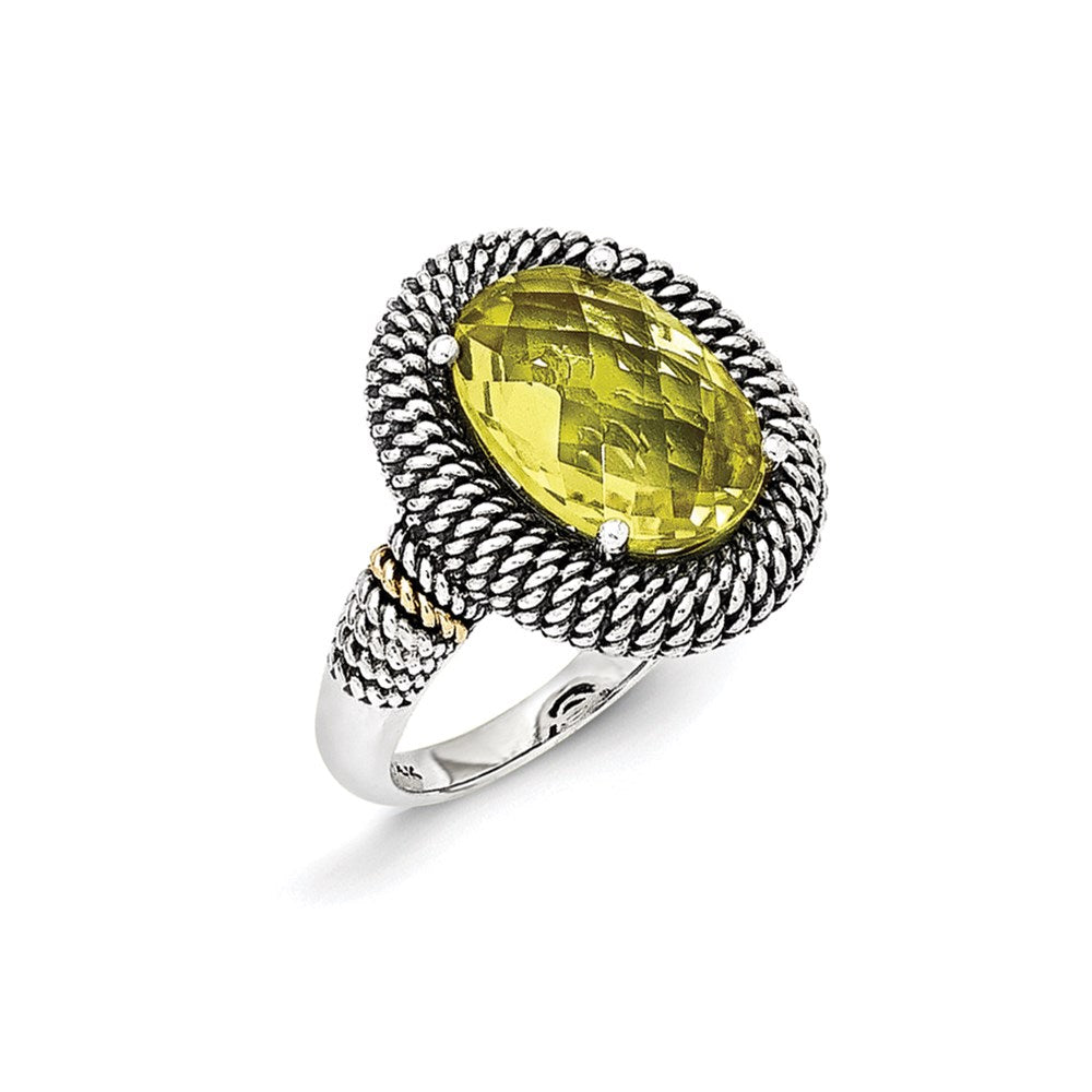 14K/Silver Two Tone Sterling Silver 14K Antiqued Lemon Quartz Ring