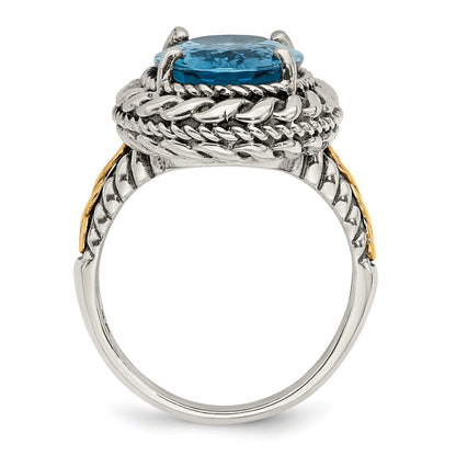 14K/Silver Two Tone Shey Couture Sterling Silver With 14K Accent Antiqued Oval Blue Topaz Ring (Size 7 Only)