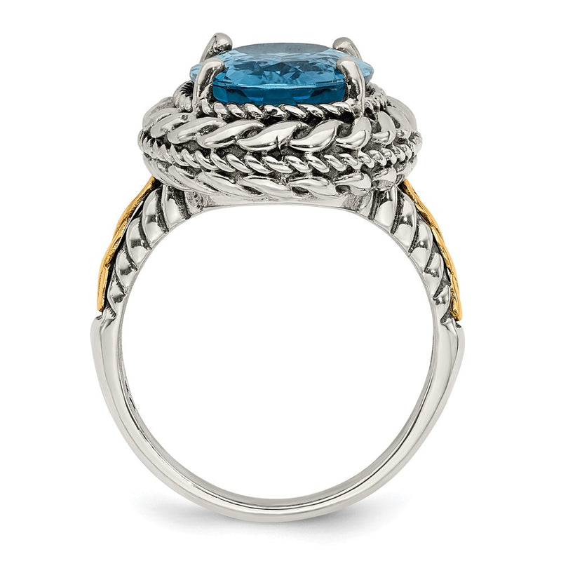 14K/Silver Two Tone Shey Couture Sterling Silver With 14K Accent Antiqued Oval Blue Topaz Ring (Size 7 Only)