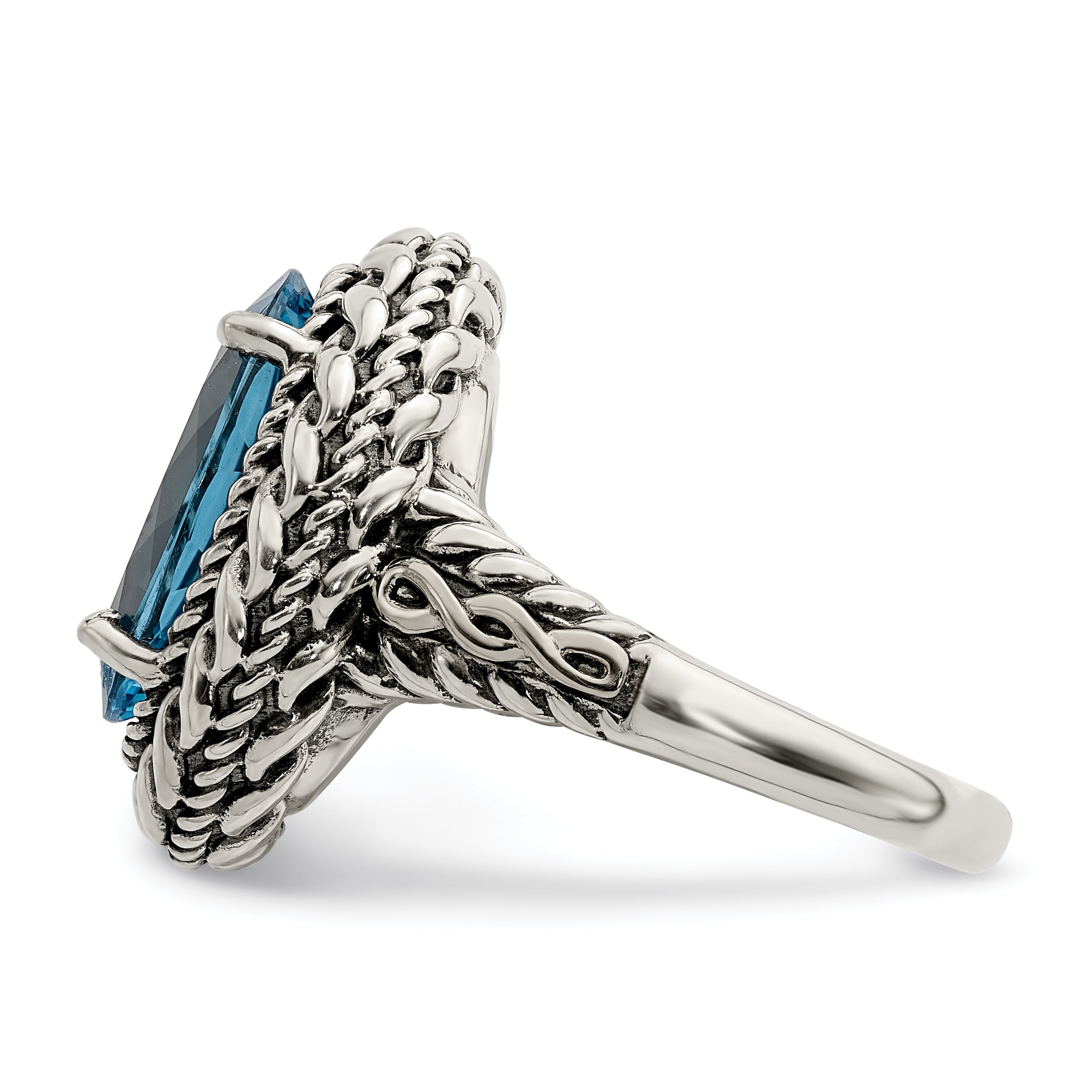 14K/Silver Two Tone Shey Couture Sterling Silver With 14K Accent Antiqued Oval Blue Topaz Ring (Size 7 Only)