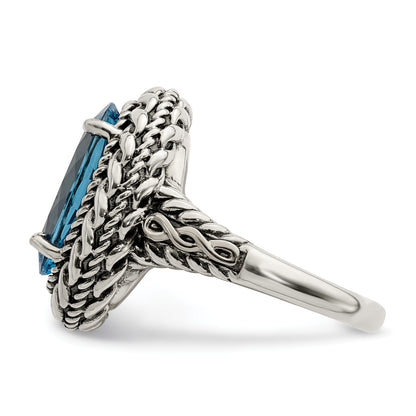 14K/Silver Two Tone Shey Couture Sterling Silver With 14K Accent Antiqued Oval Blue Topaz Ring (Size 7 Only)