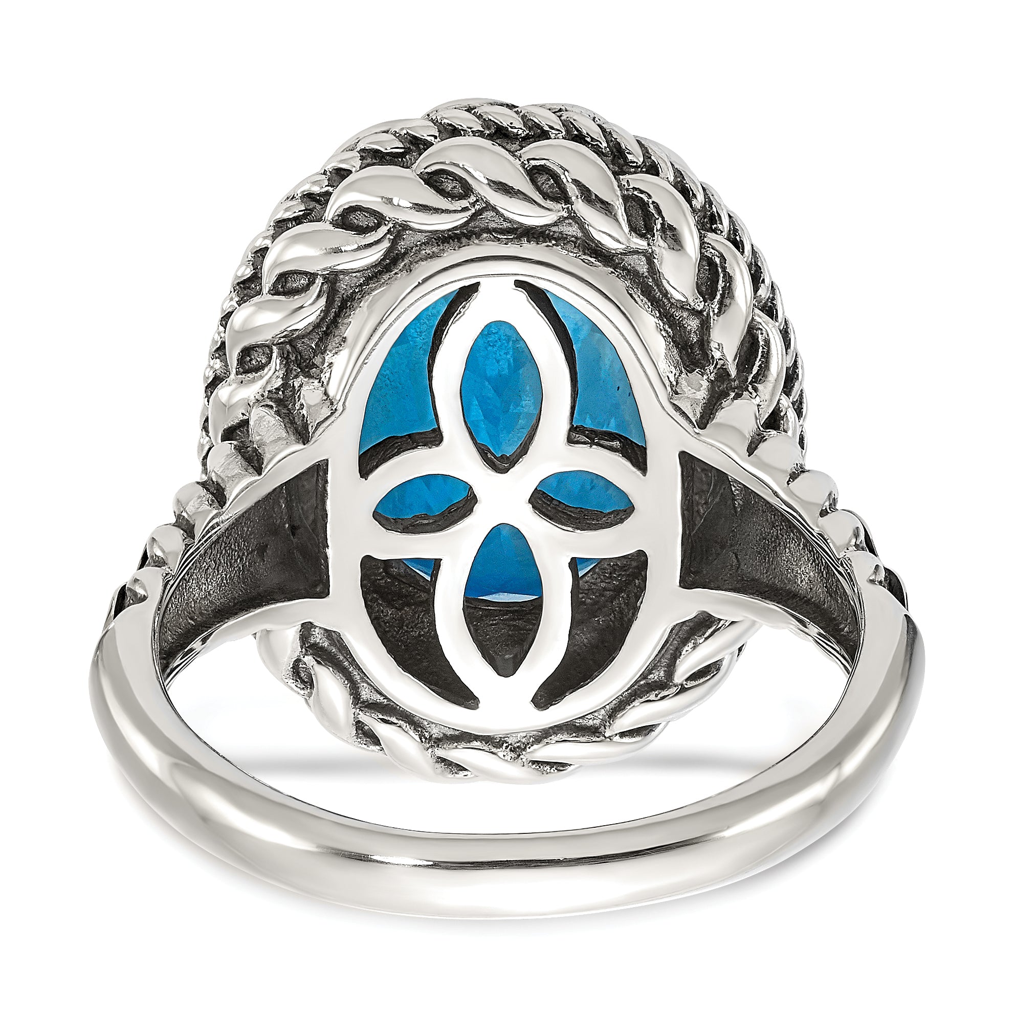 14K/Silver Two Tone Shey Couture Sterling Silver With 14K Accent Antiqued Oval Blue Topaz Ring (Size 7 Only)