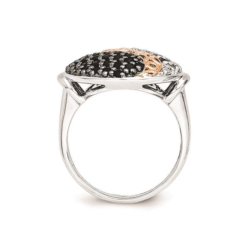 Sterling Silver & Rose Gold Plated Blk Rhodium White Topaz Onyx Ring (Size 8 Only)