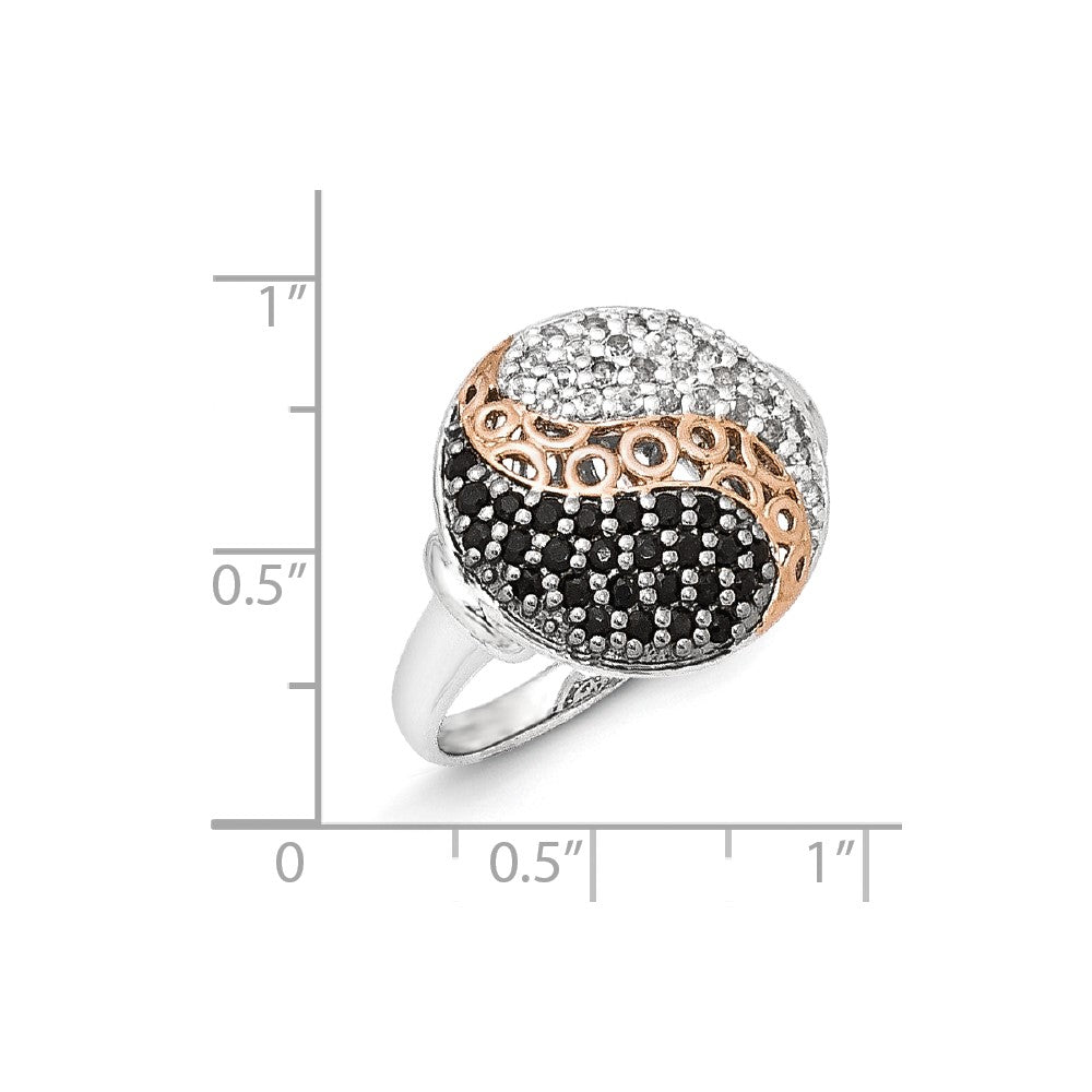 Sterling Silver & Rose Gold Plated Blk Rhodium White Topaz Onyx Ring (Size 8 Only)
