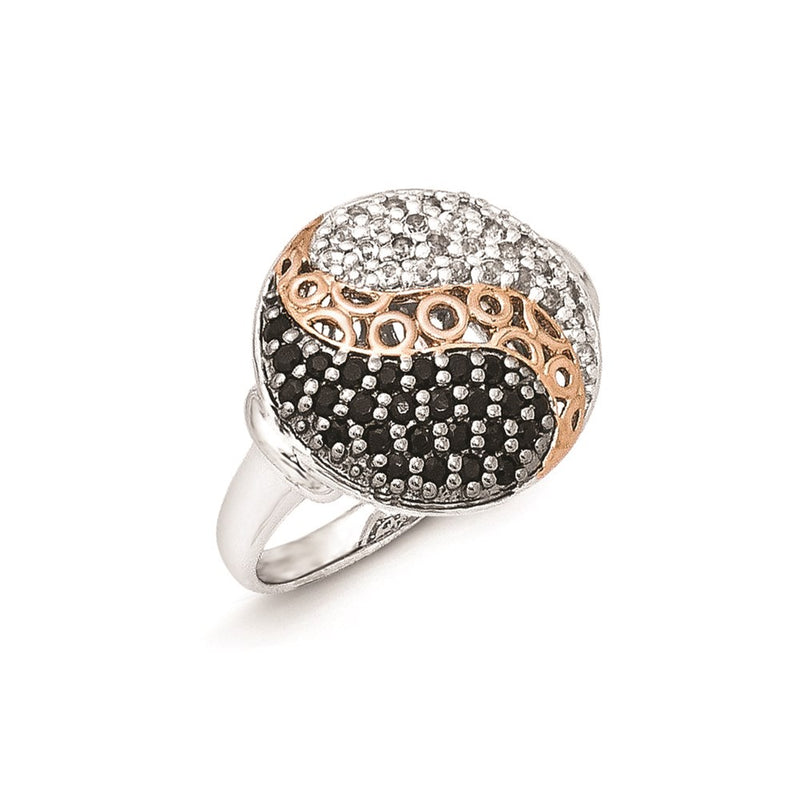 Sterling Silver & Rose Gold Plated Blk Rhodium White Topaz Onyx Ring (Size 8 Only)