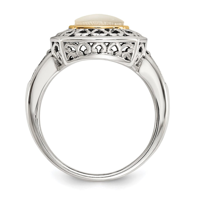 14K/Silver Two Tone Shey Couture Sterling Silver With 14K Accent Antiqued Mother Of Pearl Ring