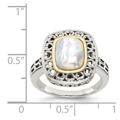 14K/Silver Two Tone Shey Couture Sterling Silver With 14K Accent Antiqued Mother Of Pearl Ring
