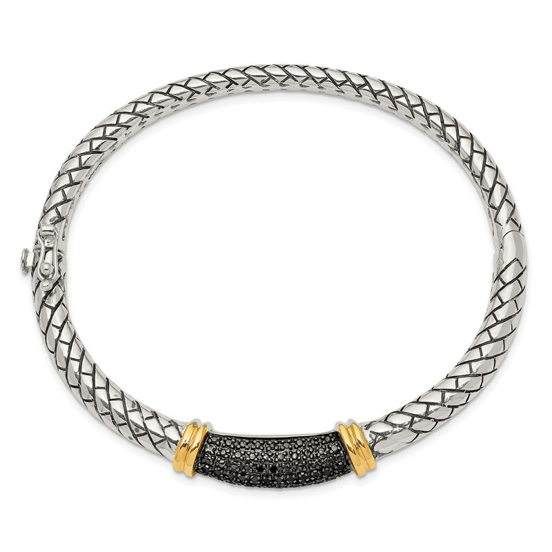 14K/Silver Two Tone Shey Couture Sterling Silver With 14K Accent Antiqued Black Diamond Hinged Bangle Bracelet