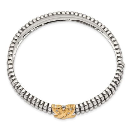 Silver/14K Two Tone Shey Couture Sterling Silver With 14K Accent Antiqued Diamond Hinged Bangle Bracelet