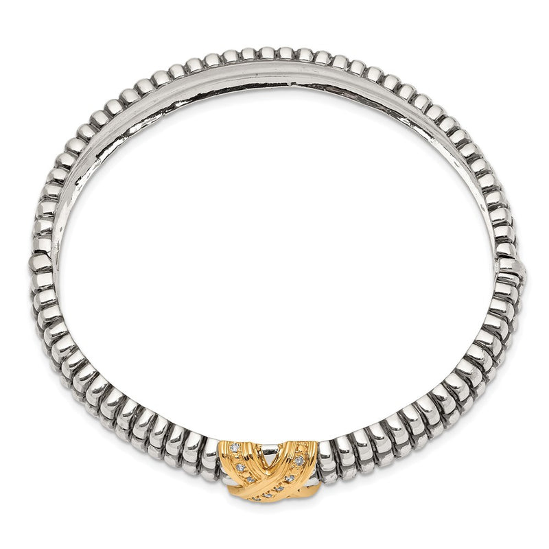 Silver/14K Two Tone Shey Couture Sterling Silver With 14K Accent Antiqued Diamond Hinged Bangle Bracelet
