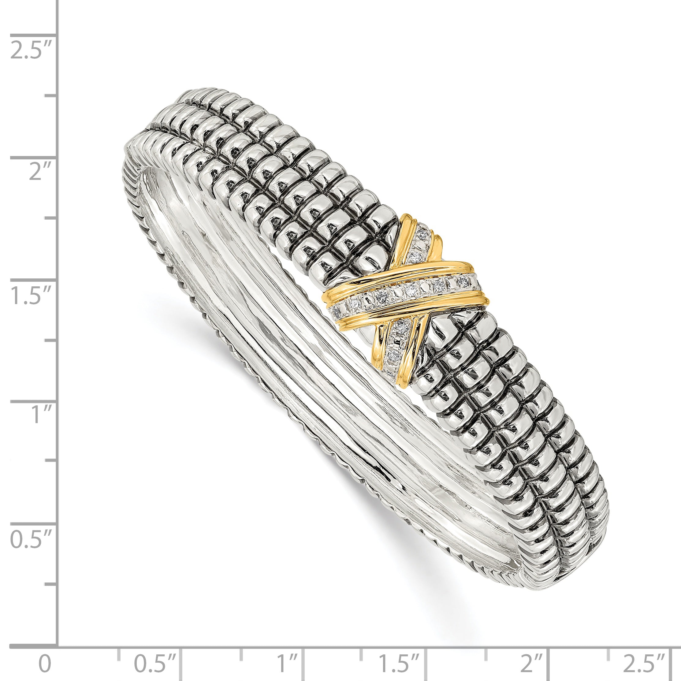 Silver/14K Two Tone Shey Couture Sterling Silver With 14K Accent Antiqued Diamond Hinged Bangle Bracelet