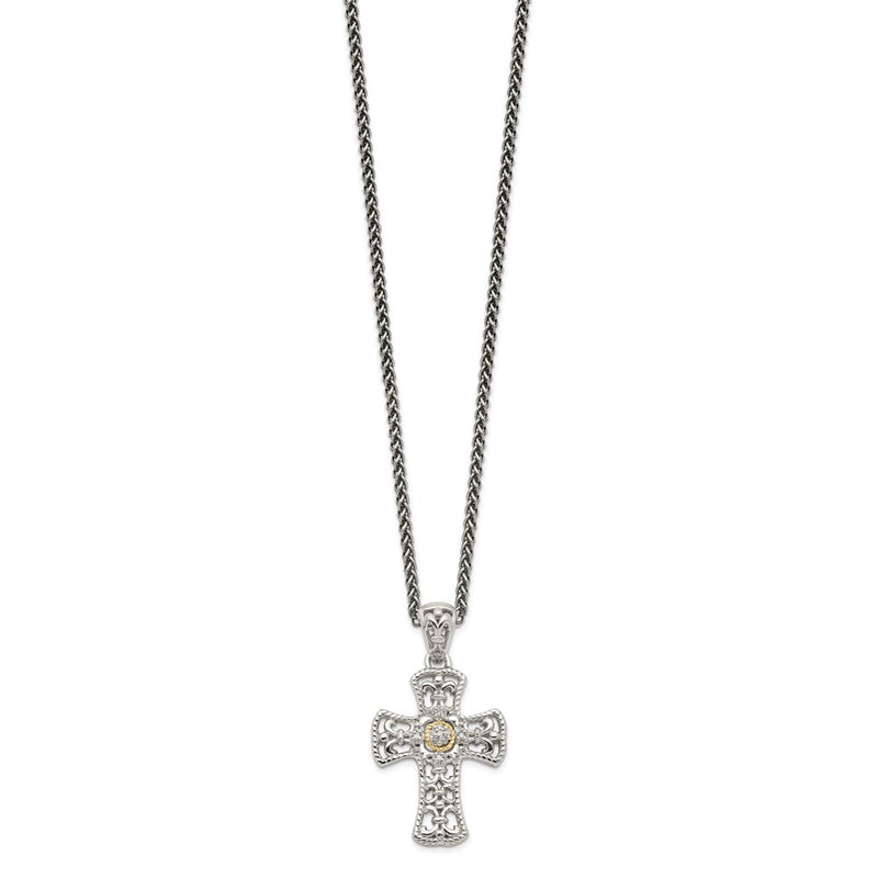 14K/Silver Two Tone Shey Couture Sterling Silver With 14K Accent 18 Inch Diamond Cross Necklace