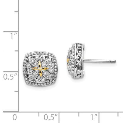 14K/Silver Two Tone Shey Couture Sterling Silver Rhodium Plated With 14K Accent Diamond Vintage Post Earrings