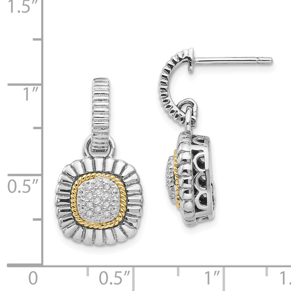 Sterling Silver Antiqued w/14K/Silver Two-Tone Diamond Dangle Post Earrings
