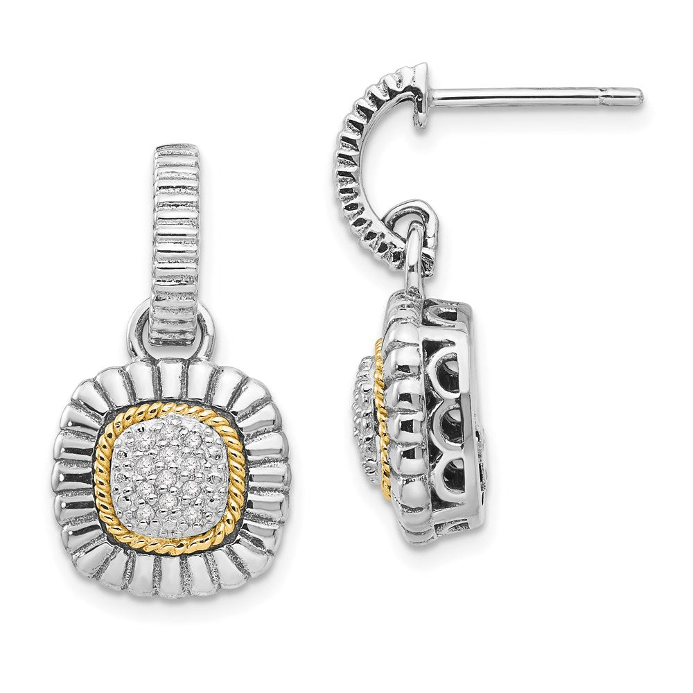 Sterling Silver Antiqued w/14K/Silver Two-Tone Diamond Dangle Post Earrings