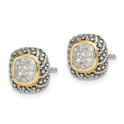 14K/Silver Two Tone Shey Couture Sterling Silver With 14K Accent Antiqued Diamond Post Earrings