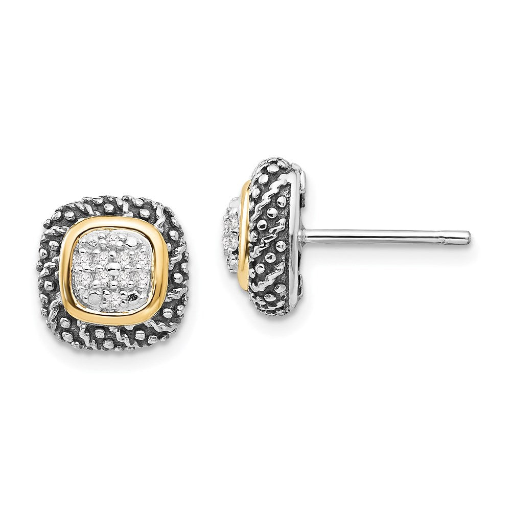 14K/Silver Two Tone Shey Couture Sterling Silver With 14K Accent Antiqued Diamond Post Earrings