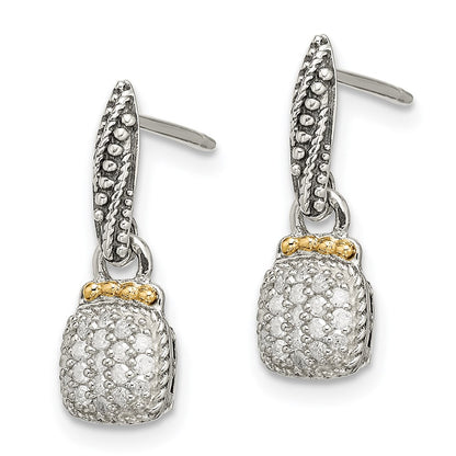 14K/Silver Two Tone Shey Couture Sterling Silver With 14K Accent Antiqued Diamond Dangle Post Earrings
