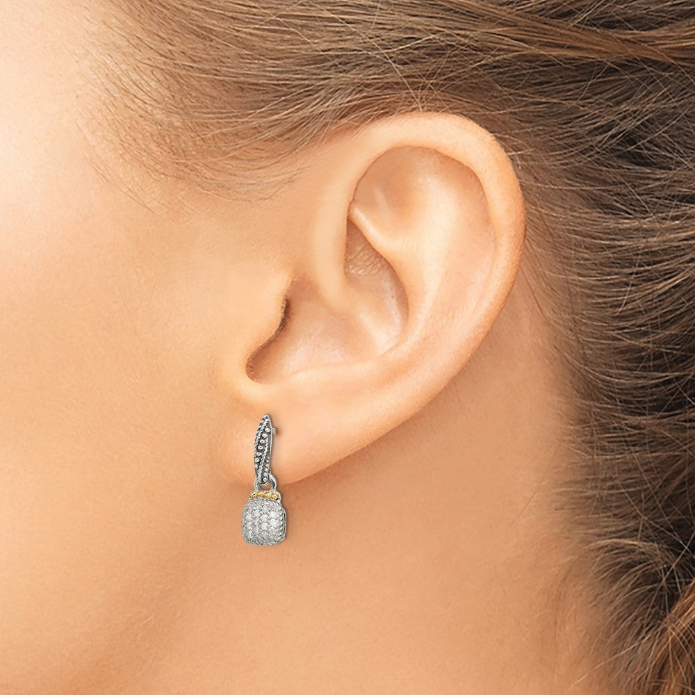 14K/Silver Two Tone Shey Couture Sterling Silver With 14K Accent Antiqued Diamond Dangle Post Earrings