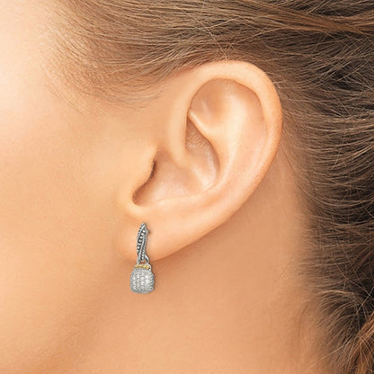 14K/Silver Two Tone Shey Couture Sterling Silver With 14K Accent Antiqued Diamond Dangle Post Earrings