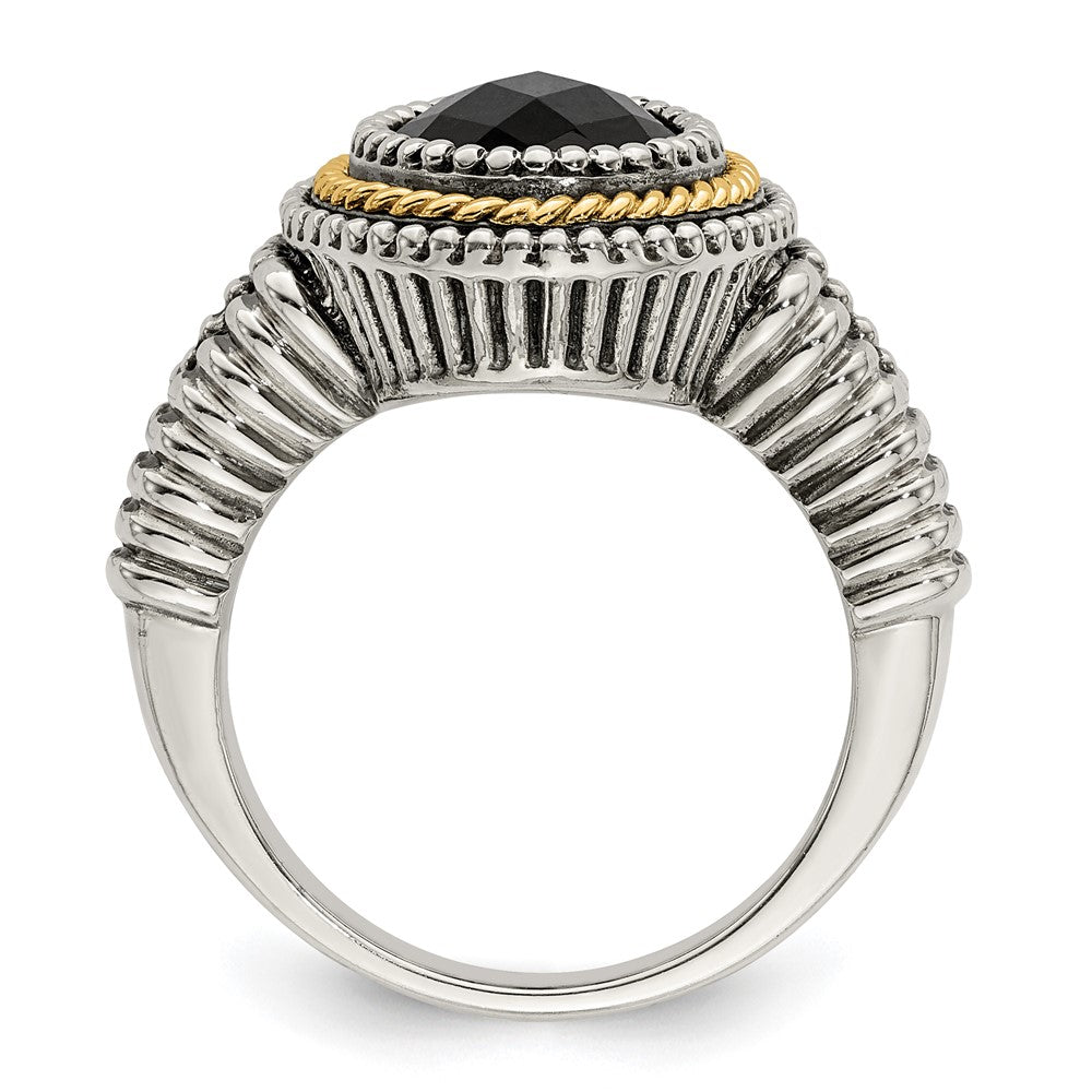 14K/Silver Two Tone Shey Couture Sterling Silver With 14K Accent Antiqued Checkerboard Cut Black Onyx Ring
