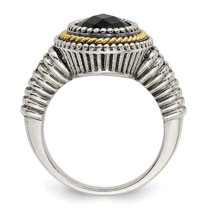 14K/Silver Two Tone Shey Couture Sterling Silver With 14K Accent Antiqued Checkerboard Cut Black Onyx Ring