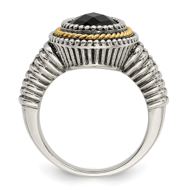 14K/Silver Two Tone Shey Couture Sterling Silver With 14K Accent Antiqued Checkerboard Cut Black Onyx Ring