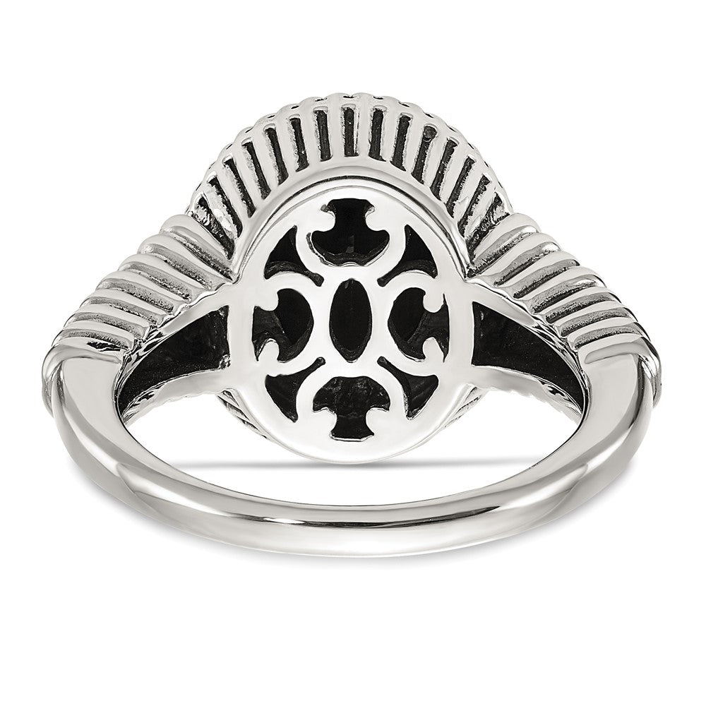 14K/Silver Two Tone Shey Couture Sterling Silver With 14K Accent Antiqued Checkerboard Cut Black Onyx Ring