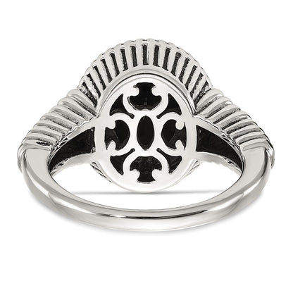 14K/Silver Two Tone Shey Couture Sterling Silver With 14K Accent Antiqued Checkerboard Cut Black Onyx Ring