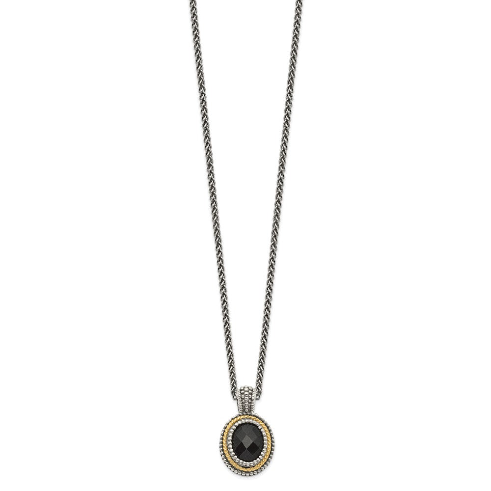 14K/Silver Two Tone Shey Couture Sterling Silver With 14K Accent 18 Inch Antiqued Checkerboard Cut Black Onyx Necklace
