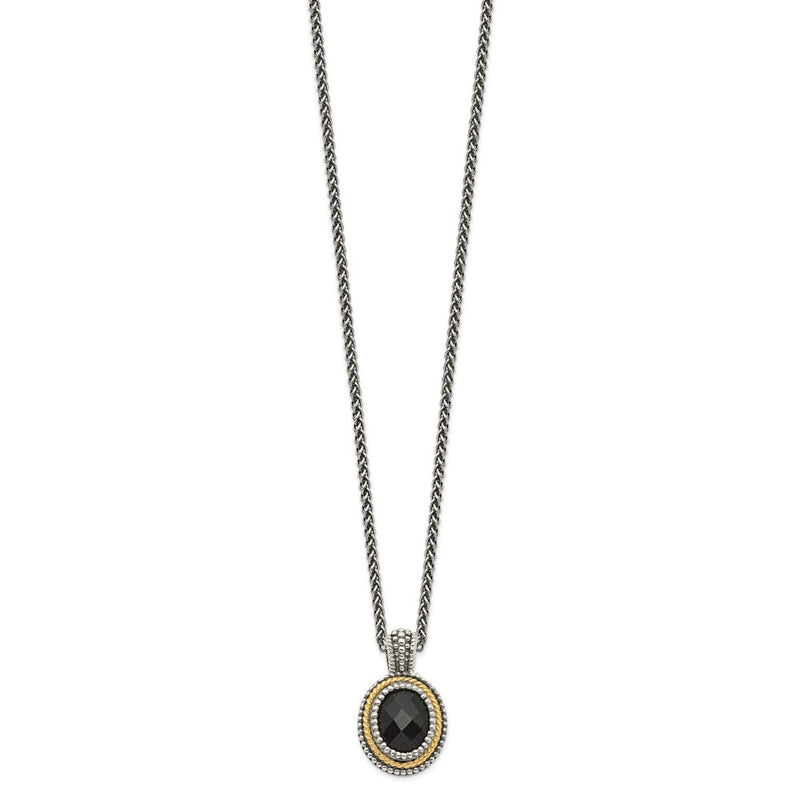 14K/Silver Two Tone Shey Couture Sterling Silver With 14K Accent 18 Inch Antiqued Checkerboard Cut Black Onyx Necklace