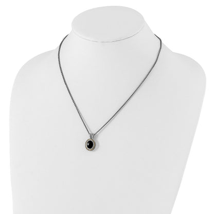 14K/Silver Two Tone Shey Couture Sterling Silver With 14K Accent 18 Inch Antiqued Checkerboard Cut Black Onyx Necklace