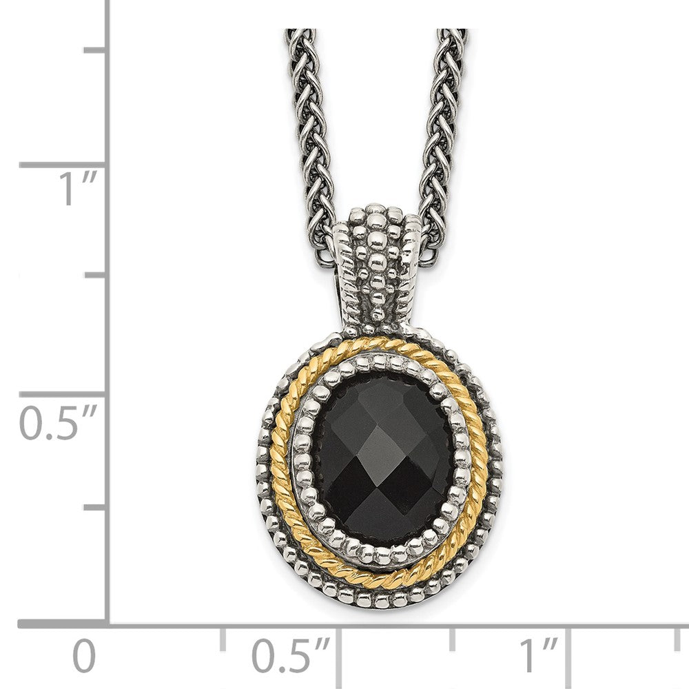 14K/Silver Two Tone Shey Couture Sterling Silver With 14K Accent 18 Inch Antiqued Checkerboard Cut Black Onyx Necklace
